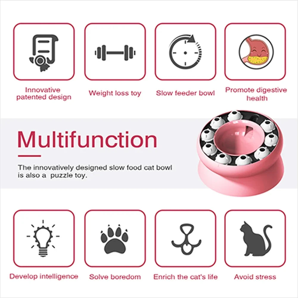 Interactive Slanted Cat Slow Feeder Bowl - Healthy Digestion Design