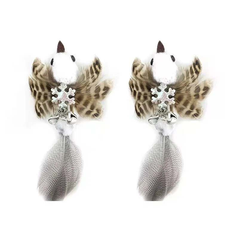 Interactive Bird Wand - Suction Cup Feather Teaser with Bell