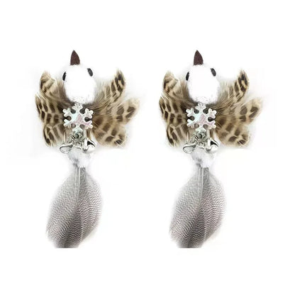 Interactive Bird Wand - Suction Cup Feather Teaser with Bell
