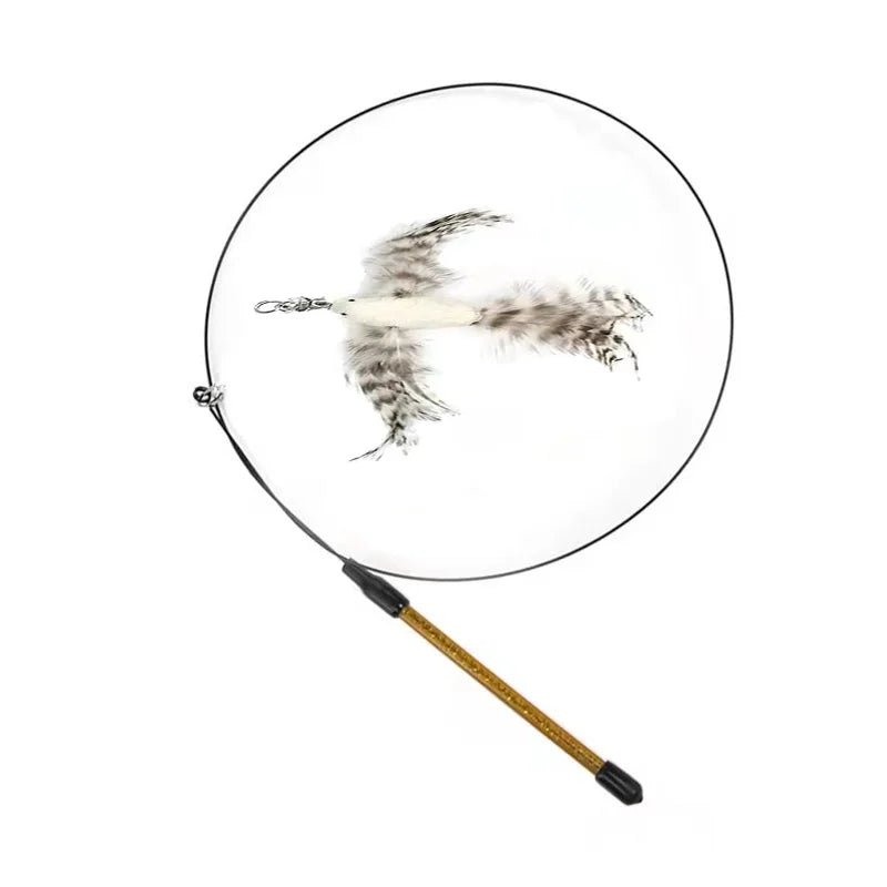 Interactive Bird Wand - Suction Cup Feather Teaser with Bell