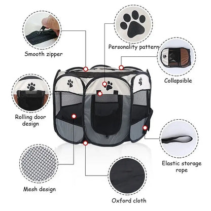 Portable 8-Sided Pet Playpen - Foldable Outdoor Fence