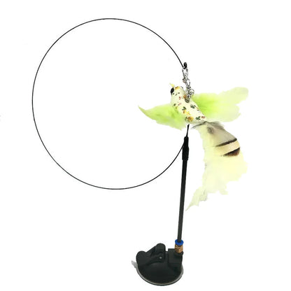 Interactive Bird Wand - Suction Cup Feather Teaser with Bell