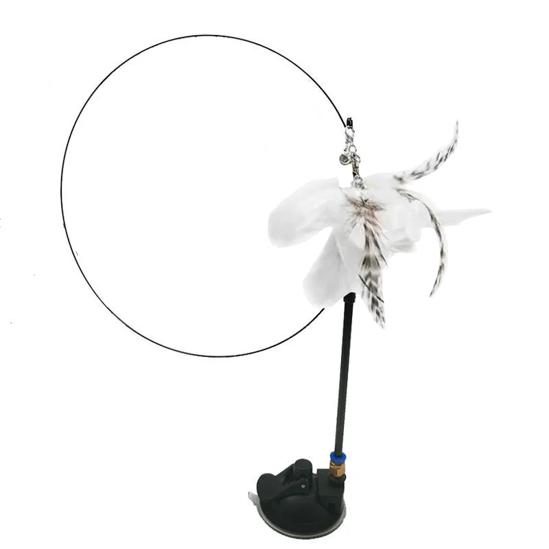 Interactive Bird Wand - Suction Cup Feather Teaser with Bell