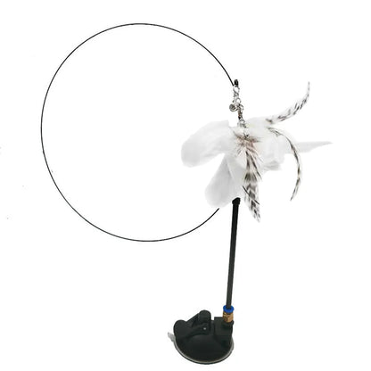 Interactive Bird Wand - Suction Cup Feather Teaser with Bell