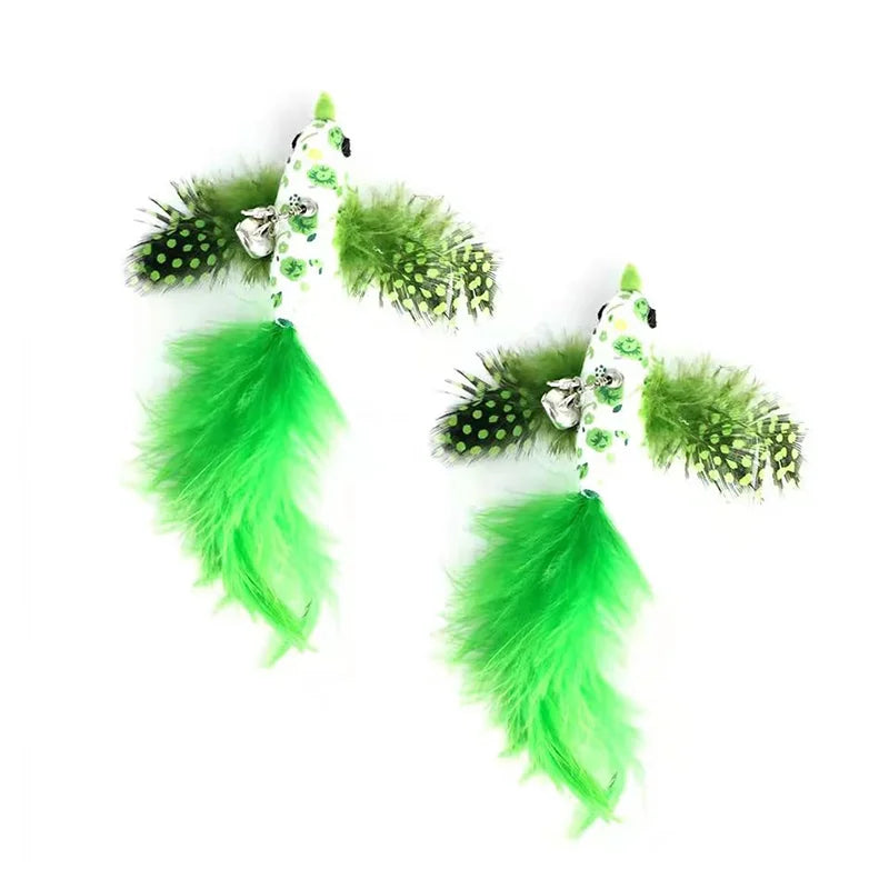 Interactive Bird Wand - Suction Cup Feather Teaser with Bell