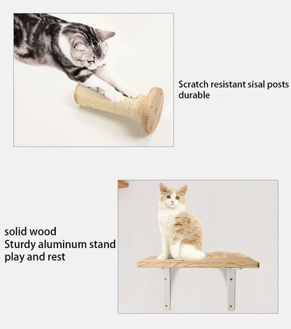 Wall-Mounted Cat Tree Platform - Wooden Climbing & Scratching System