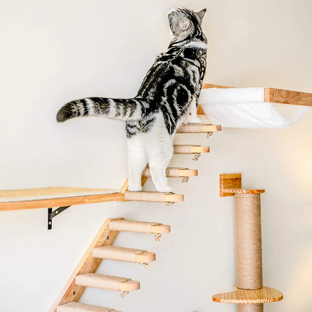 4-Step Wall-Mounted Cat Climbing Stairway - Sisal Scratch Posts