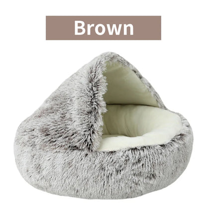 Winter Long Plush Pet Cat Bed Round Cat Cushion House  Warm Cat Basket Cat Sleep Bag Cat Nest Kennel 2 In 1 For Small Dog Cat