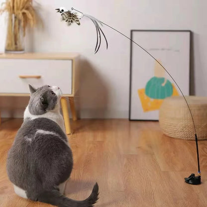 Interactive Bird Wand - Suction Cup Feather Teaser with Bell