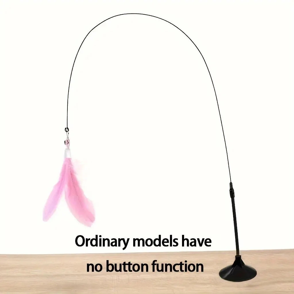 Interactive Bell & Feather Wand - Suction Cup Cat Teaser with Extended Pole