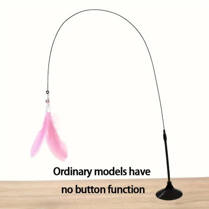 Interactive Bell & Feather Wand - Suction Cup Cat Teaser with Extended Pole