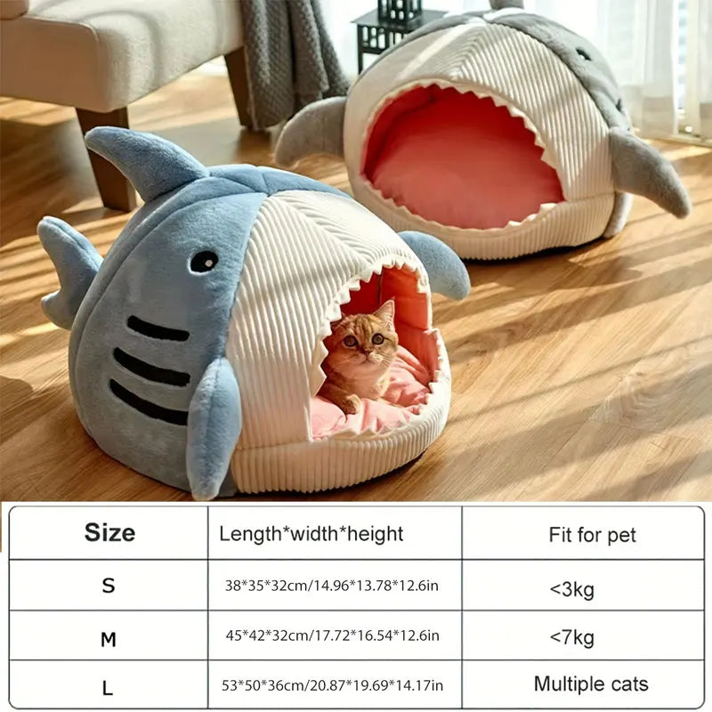 Cozy Shark Pet Cave Bed - Plush Winter Sleeping Pod