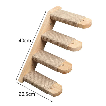 4-Step Wall-Mounted Cat Climbing Stairway - Sisal Scratch Posts