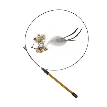 Interactive Bird Wand - Suction Cup Feather Teaser with Bell