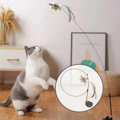 Interactive Bird Wand - Suction Cup Feather Teaser with Bell