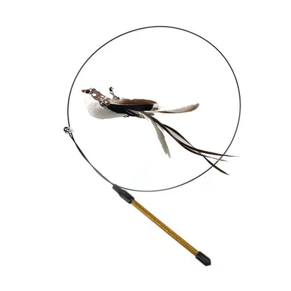 Interactive Bird Wand - Suction Cup Feather Teaser with Bell