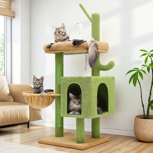 46" Sturdy Cat Tree Tower with Condo, Hammock & Scratching Posts – Ideal for Maine Coons & Large Cats